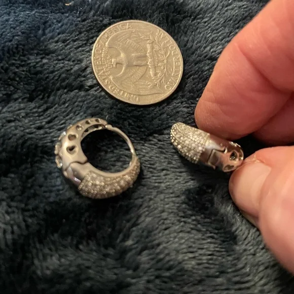 3pair silver-tone, hammered silver & simulated pave Huggies - Picture 5 of 6